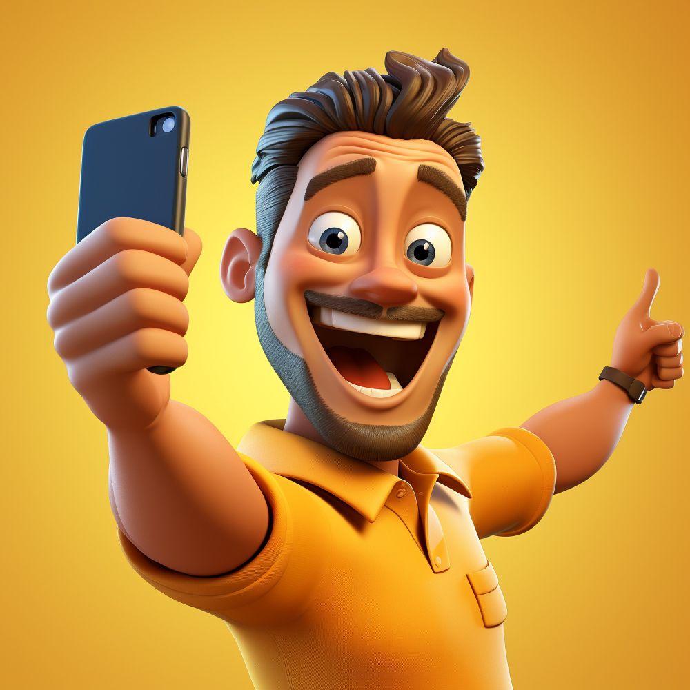 Smiling selfie taking animated boy