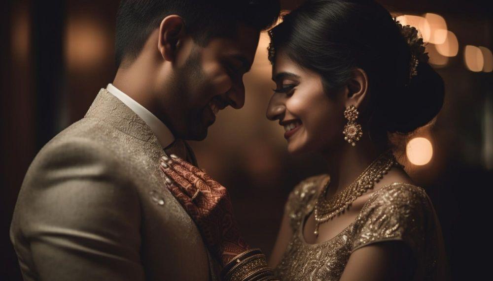 Wedding husband and wife smiling happily